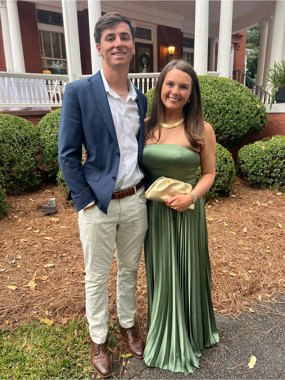 Abercrombie & Fitch Strapless Pleated Maxi Dress in Sage